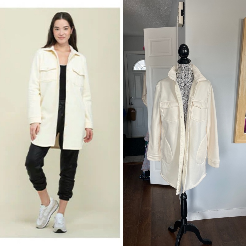 Oversized Orb Cozy Fleece Long Shacket Sweater Jacket. Button Up. Pockets. Small